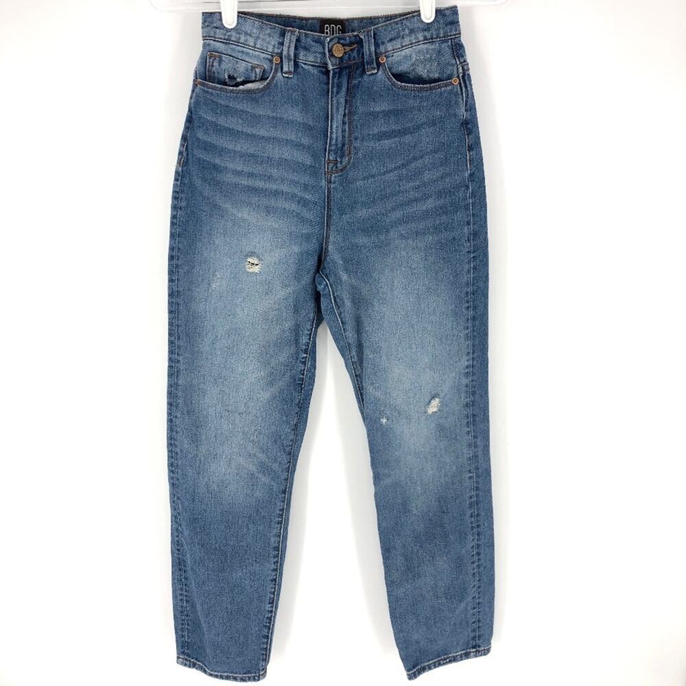BDG Mom High Rise Straight Leg Distressed Denim with Fading Size 25
